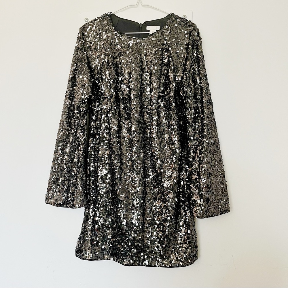 Beautiful Gunmetal Sequin Long Sleeve Dress